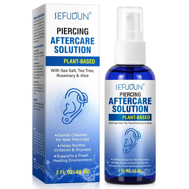 SEFUDUN Piercing Care Spray 60ml | Saline Spray for Piercings | Ear Piercing Cleaning Spray | Saline Spray for Piercings | Removal of Ear, Abdominal, and Nose Piercings and Keloids