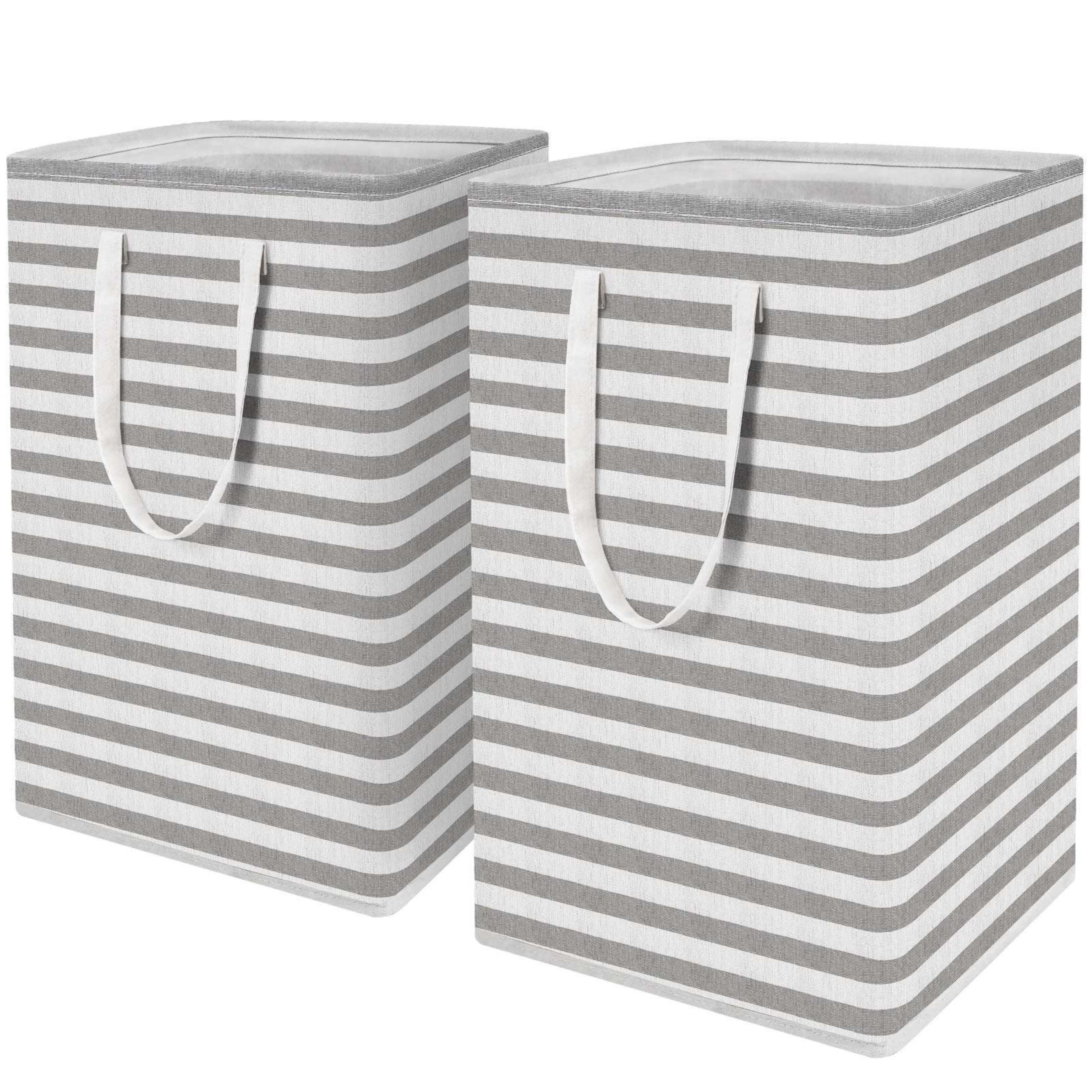 2-Pack 75L Collapsible Laundry Hampers – Large, Freestanding, Waterproof with Easy Carry Handles, Grey Cotton & Steel Baskets for Clothes and Toys