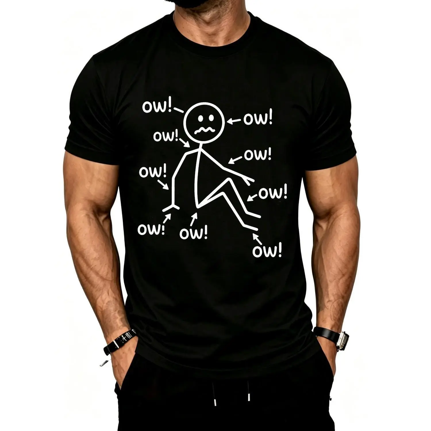 Men's Chronic Pain Awareness T Shirt Featuring a Smiling Ow Character and Fibromyalgia Symptoms Design Soft Comfortable Crew Neck Tee Ideal Gift for Fibromyalgia Patients Plus Size Casual Everyday Wear