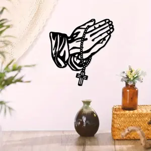 Prayer Hand Metal Wall Decoration with Christian Cross - Durable Iron Religious Home Decoration, Religious Decorations, Indoor and Outdoor Weather resistant Signs, Prayer Room Decoration, Rust proof Decoration