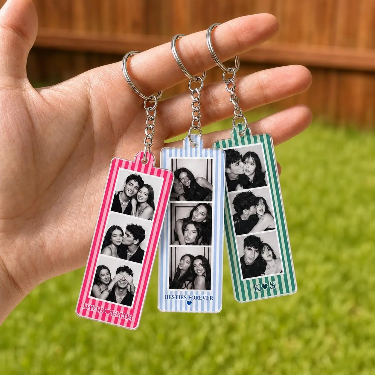Custom Mini Photo Booth Strip Keychain, Strip Photo Keyring, Personalized Couple Photos Keychain, Gift For Boyfriend, Besties Photo Keychain