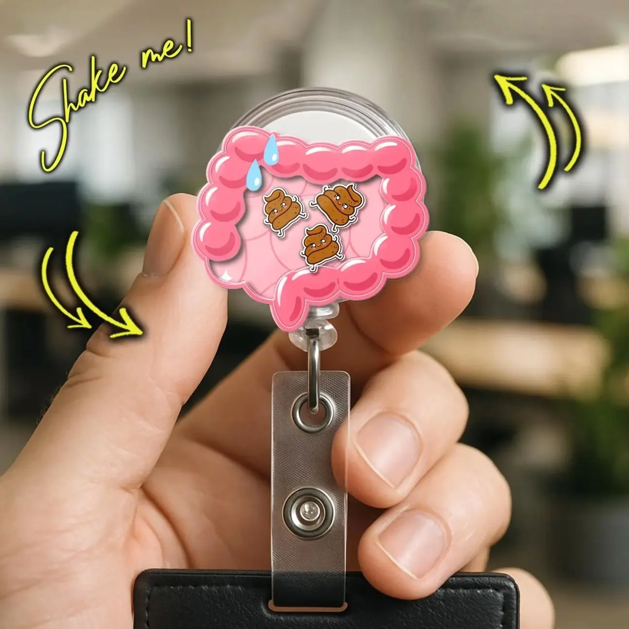 Kawaii Colon Shaker Badge Reel, Funny GI Nurse Badge Holder, Cute Gastroenterology ID Clip Gift HAH