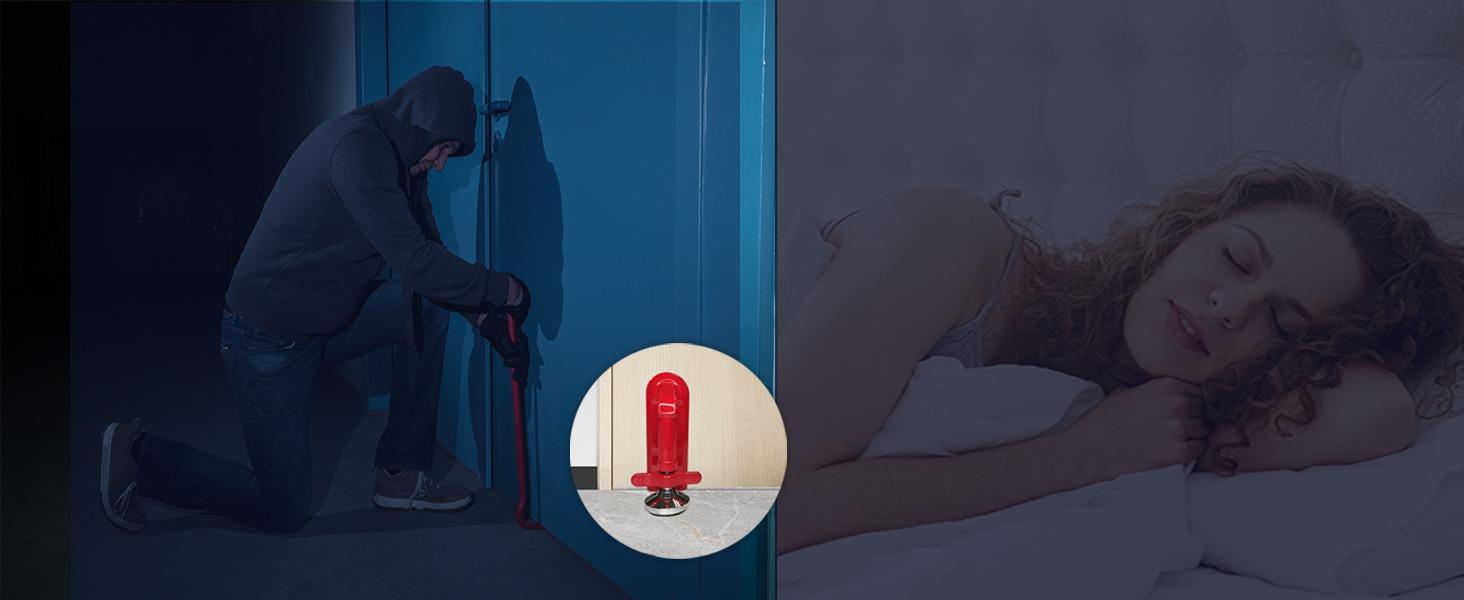 Portable Alarm Door Stopper with Loud 80dB Siren – Easy to Apply Personal Protection Women and Family Anti Theft Adjustable Safety Security Jammer for Travel, Home, Dorm & Apartment
