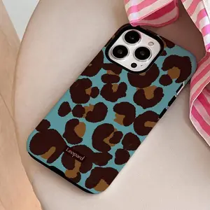 Blue leopard print & Minimalist 2-In-1 Design, Anti-Drop Shockproof Full Coverage, Compatible With IPhone 13/16 Pro Max/17 Pro/16 Plus/16/15/14. Fashionable & Adorable - Ideal Holiday Gift Choice