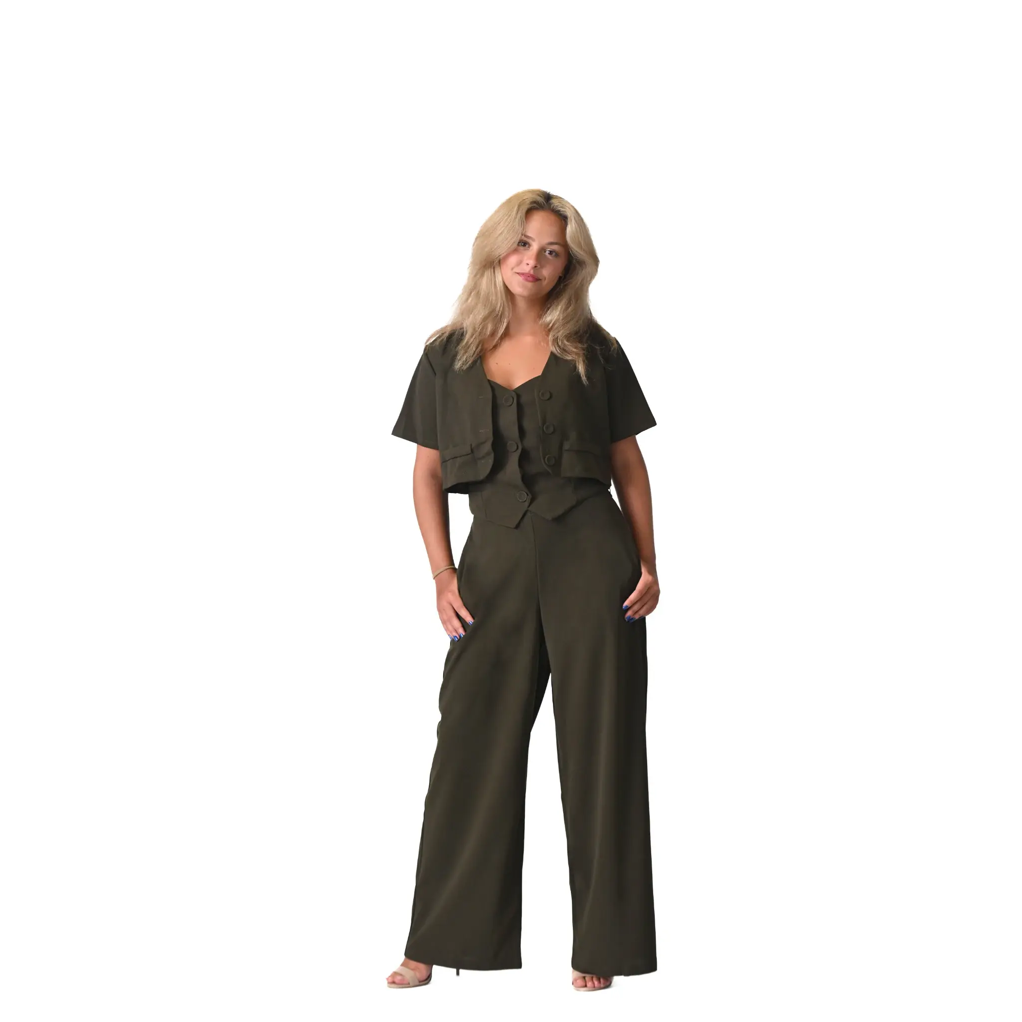 Bossbelle Deep Emerald Power Jumpsuit - Casual Minimalist Style with Collared Neckline & Cinched Waist for Summer