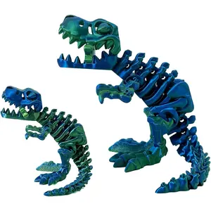 2Pcs Printed Dinosaur Bones，Articulated TRex Skeleton，3D Printed Dragon Fidget Office Decor,Full Articulated TRex，Poseable T-Rex with Flexible Joints，Adults Fidget for Autism/ADHD