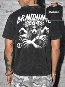 "witcher Men's Washed Vintage Round Neck Short Sleeve T-Shirt, Casual Fitted Style, Random Print, All Seasons"