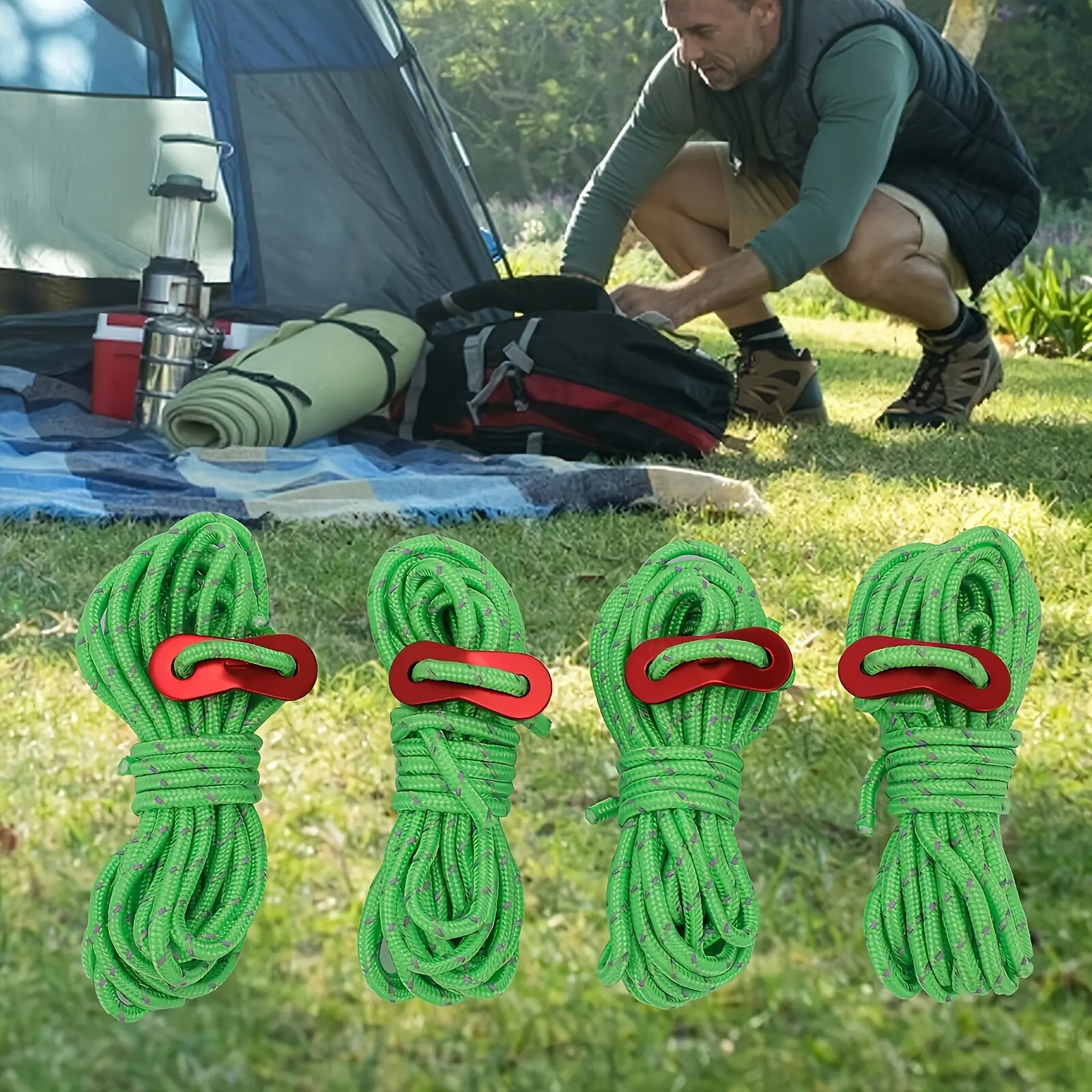 Reflective Camping Rope Set, Durable Tent Cord, Waterproof Fabric Tie-Downs, Wire, Long Lasting Line, Outdoor Enthusiasts, Camping Gear, Camping Supplies, Camping Equipment