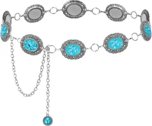 Western Concho Chain Belt Women Cowgirl Turquoise Boho   Metal  Chain Belt for Dresses Jeans