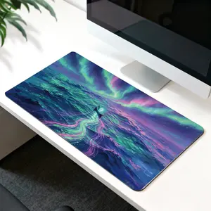 Premium Aurora Over Ocean With Boat And Glowing Light Illustration High Quality Mouse Pad Modern Office Gaming Comfort Experience Non Slip Durable For Daily Work And Play  40*80 Size.