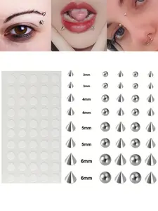 8/16pcs Fake Piercing Set, Nose Piercings Kit, Nose Ring Lip Stud, Eyebrow Face Sticker, Non-Pierced Ball Cone Earrings, Body Jewelry for Women & Men