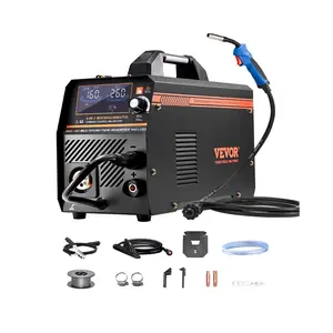 VEVOR MIG Welder, 160A Synergic Mig Welding Machine, 4-in-1 Gas MIG/Flux Core MIG/Stick/Lift TIG Multi-Process Welder Machine, 110V/220V Dual Voltage Mig Welder with IGBT Inverter & LCD Screen Display