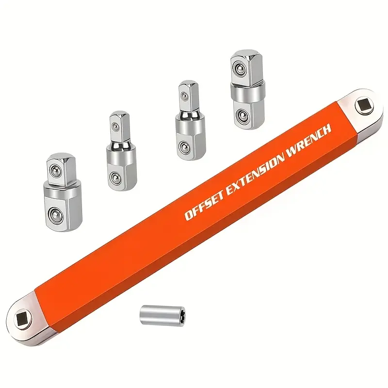 Offset Extension Wrench Set, Ratchet Wrench Extension Bar with 1/4" 3/8" 1/2 Inch Drive Reducer Adapters & Deep Socket, Labor Saving Spanner Extension Tool for Narrow Tight Space, Automotive Motorcycle Engine Repair Mechanic Hand Tools