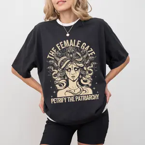 Vintage The Female Gaze Petrify the Patriarchy Comfort Colors Shirt, Girl's Power Unisex Tee, Retro Feminist Shirt, Women's Right Gift Clothing