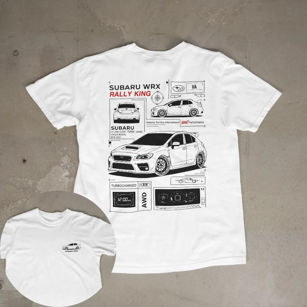 Subaru WRX Rally King Graphic T-shirt Hoodie Sweatshirt 2 Sided, Car Enthusiast Shirt, Auto Lover Gift