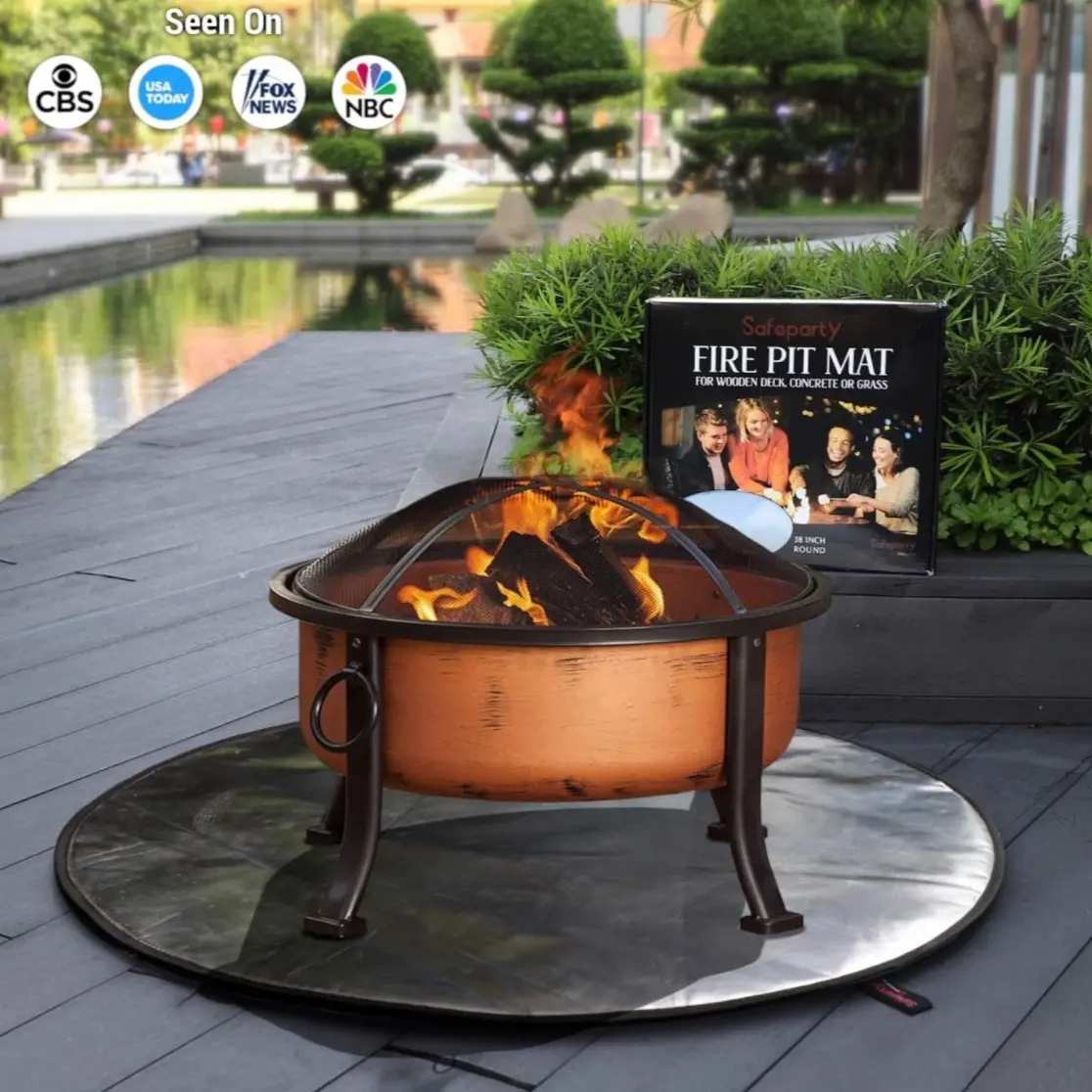 Safeparty Fire Pit Mat for Wooden Deck Concrete or Grass Non-slip Anti-skid 1/4" Thick Heatproof 1300°F SGS UL94 VTM-0 Certified Universal BBQ Grill Pad