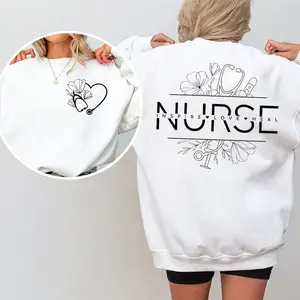 [Made in USA] Nurse 2 Sided Sweatshirt, Inspire Love Heal Floral Nurse Graphic Crewneck Pullover, Cute Nursing Back Print Sweatshirt, Aesthetic Registered Nurse Crewneck, New Nurse Gift For Nursing Student