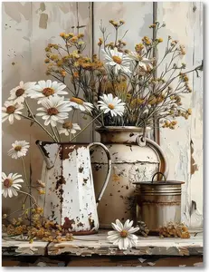 Retro Daisy Stamped Cross Stitch Kits for Adults - Flower Embroidery Kits for Beginners Adults,11 CT Patterns Dimensions Counted Cross Stitch Kits for Adults Arts Craft 12x16 inch