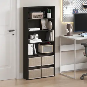 BASIC Bookcase, 6-Tier Bookcase with Open Shelf, Cube Storage Bookcase, 7 x 24 x 53, for Living Room Bedroom Home Office, Espresso