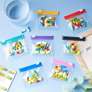 Waterproof Reusable 21pcs Silicone Pill Bag Set - Sliding Lock Zipper Pill Organ Bag for Travel and Home Office Use Vitamin Organizer Supplement Organizer