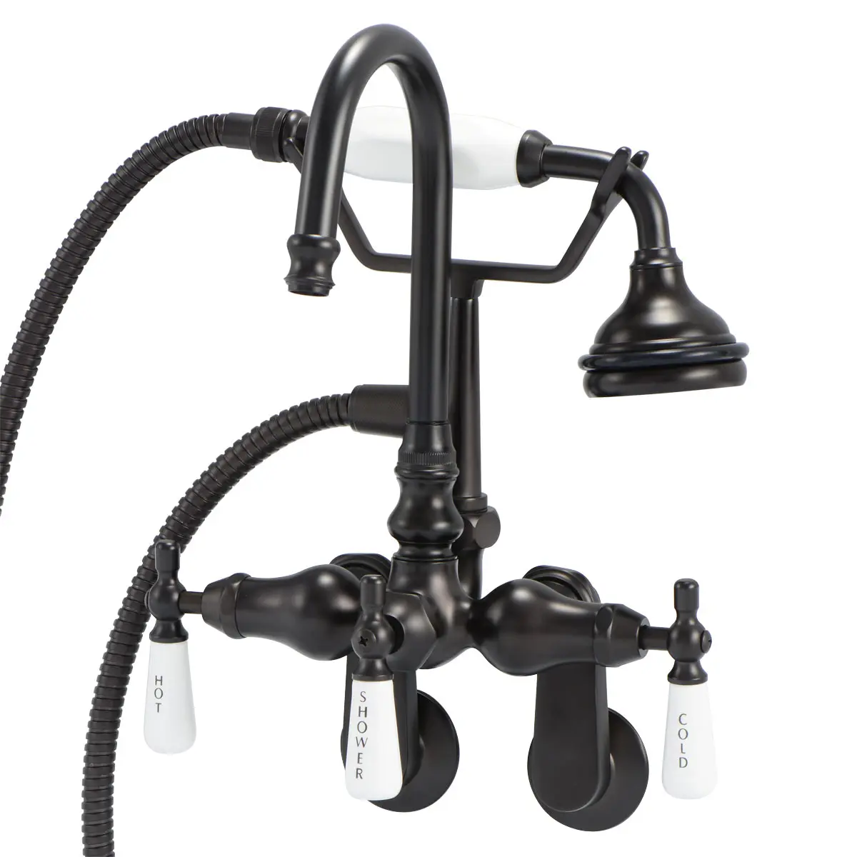 Clawfoot Bathtub Faucet - Wall-Mount Gooseneck Spout, Shower Duo with Handheld Shower for Tub Filling