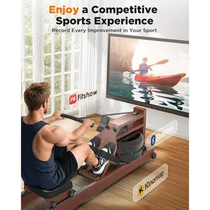 Water Rowing Machines for Home Use- Foldable Rower Machine 400LBS Weight Capacity with Dedicated Monitor & Bluetooth APP, Comfortable Seat