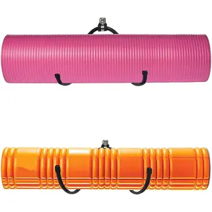 Wall Mount Yoga Mat Foam Roller and Towel Rack Hooks , Exercise Mat Storage Shelf for Hanging Yoga Strap and Resistance Bands at Your Fitness Class or Home Gym, Adjustable Size,Up to 20Lbs(2 Pack)