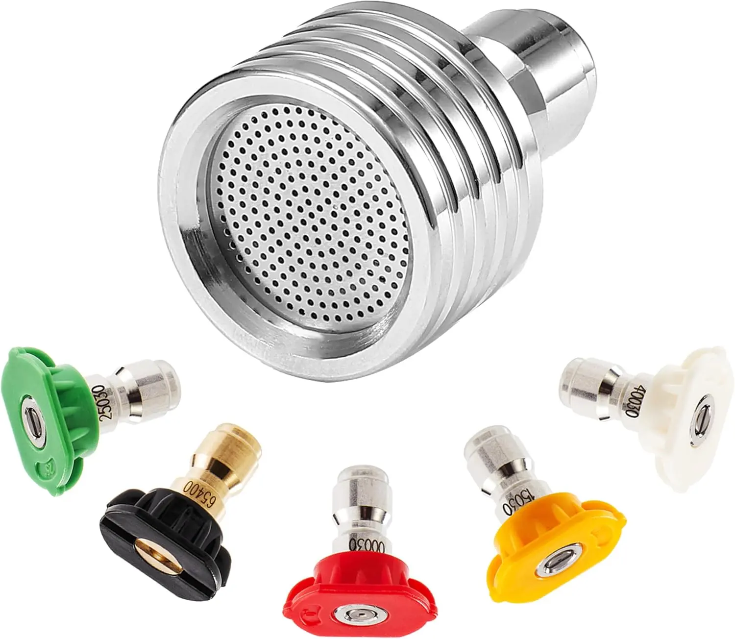 Tool Daily 1/4-Inch Quick Connect Multi Spray Stainless Steel Pressure Washer Nozzle, 5 Nozzle Tips with Soft Rain Spray, for Soft Wash, Car Washing (Father's Day Gift), Multi Spray Nozzle, Stainless Steel Nozzle