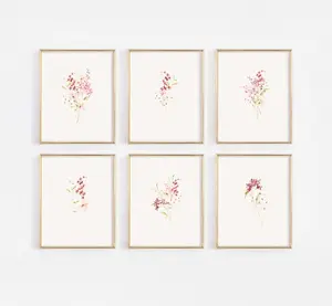 Wildflowers Botanical Watercolor Nursery Wall Art Print Set - 6 Unframed 8x10 Prints