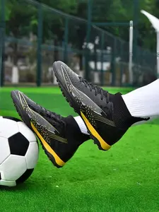 1 Pair Unisex High-Top TF Football Shoes Rubber Outsole Breathable Flyknit For Teenagers Adults Training & Matches