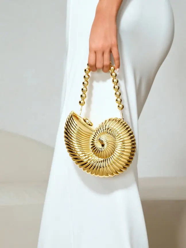 2025 Gold Seashell Shaped Detachable Strap Shoulder Bag, Fashionable Lipstick Pouch, Elegant Shoulder Bag Suitable For Evening Outings