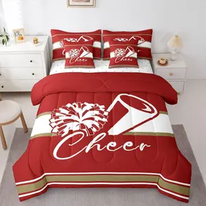 Cheer Comforter Set with Sheets 7 Piece Cheerleader Bed in a Bag Kids Boys Girls Sport Cheerleading Team Bedding Set Red Bedroom Decor Breathable Soft Lightweight Microfiber