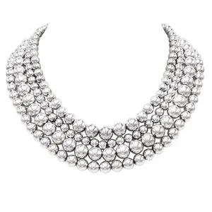 Set Of 4 Separate Polished Silver Tone Beaded Strand Necklaces, 18"+3" Extender Jewelry