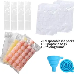 Ice Cube Tray Set (20 Ice Trays + 10 Popsicle Bags + 1 Funnel), Leak-Proof, Stackable, Ideal for Parties, Cocktails, Cold Drinks