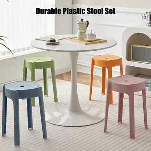 6Pcs Plastic Stool Stackable Portable Round Nesting Stools 800lbs Load Bearing Backless Bar Stool Seating for Home Classroom Outdoor