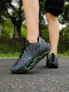 Men's Mesh Printed Running Shoes, Shock-Absorbing Responsive Sneakers, Lightweight Non-Slip Racing Shoes, Sporty Running Shoes