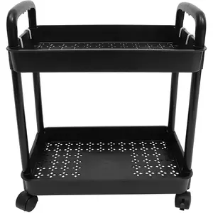 2-Tier Rolling Storage Organizer Cart White & Black Practical Space-Saving Cart for Kitchens Bathrooms Offices and More