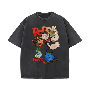 Vintage Washed Black Unisex T-Shirt – Retro Cartoon Sailor Character Print, Oversized Fit for Nostalgic Streetwear & Casual Aesthetic