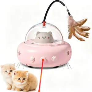 Free local shipping | 2-in-1 interactive cat laser toy and feather wand, rechargeable automatic kitten teaser with safe LED light for bored indoor cats
