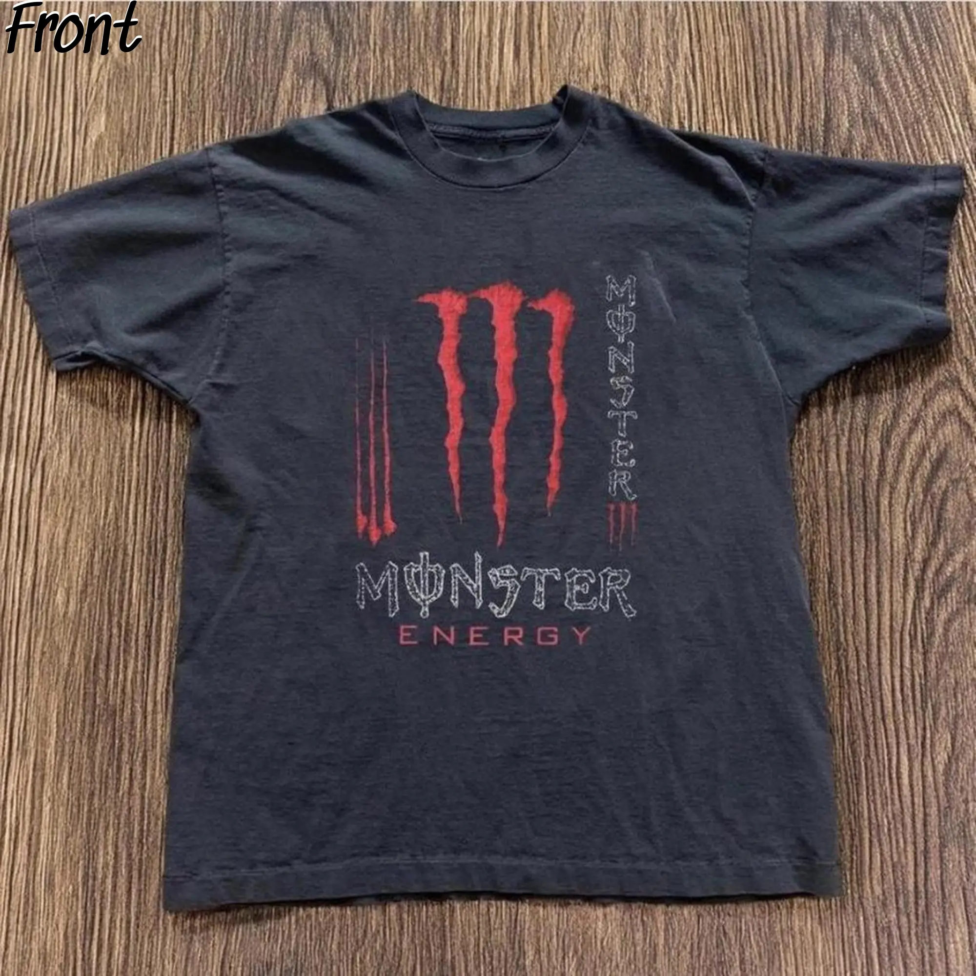 Monster Energy with Red Accents Graphic Tee, Monster Logo Shirt, Grunge Gothic Tees, Aesthetic Shirt, Y2K Emo Scene Amity Affliction Style, Funny Y2k Unisex Graphic Tees, Gen Z Humor Tee, 100% Cotton Lightweight Shortsleeve, Streetwear Vibes