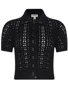 L'AGENCE Ninette Pointelle Knit Short Sleeve Top in Black