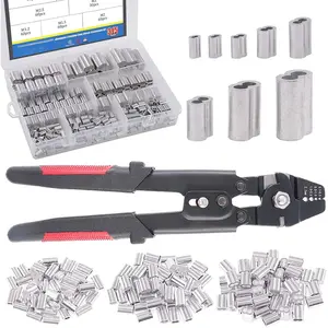 181 count Wire Rope Crimping Tool Set with 1.2/1.5/2mm  Double Barrel Ferrule Crimping Loop Sleeve Kit + 315 count 8 Sizes  Crimping Loop Sleeve Double Barrel Ferrule