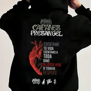 Caifanes Presangel Heart Lyrics Graphic Hoodie Fleece Fabric Casual Hooded Sweatshirt Trendy Tops Perfect Gift