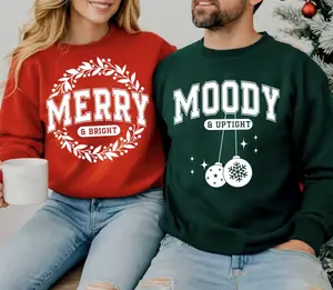 Funny Couple Christmas Sweatshirts - Hoodie, Merry & Moody Matching Holiday Shirts, Matching Christmas Sweatshirt, Cute His And Hers Christmas Outfit