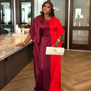 Averie Two Tone Dress with Crystal Embellishment for Women Stand Out on Any Occasion Red and Maroon Maxi Dress