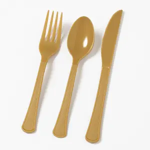 Gold Heavyweight Plastic Cutlery Set - 24 Pieces