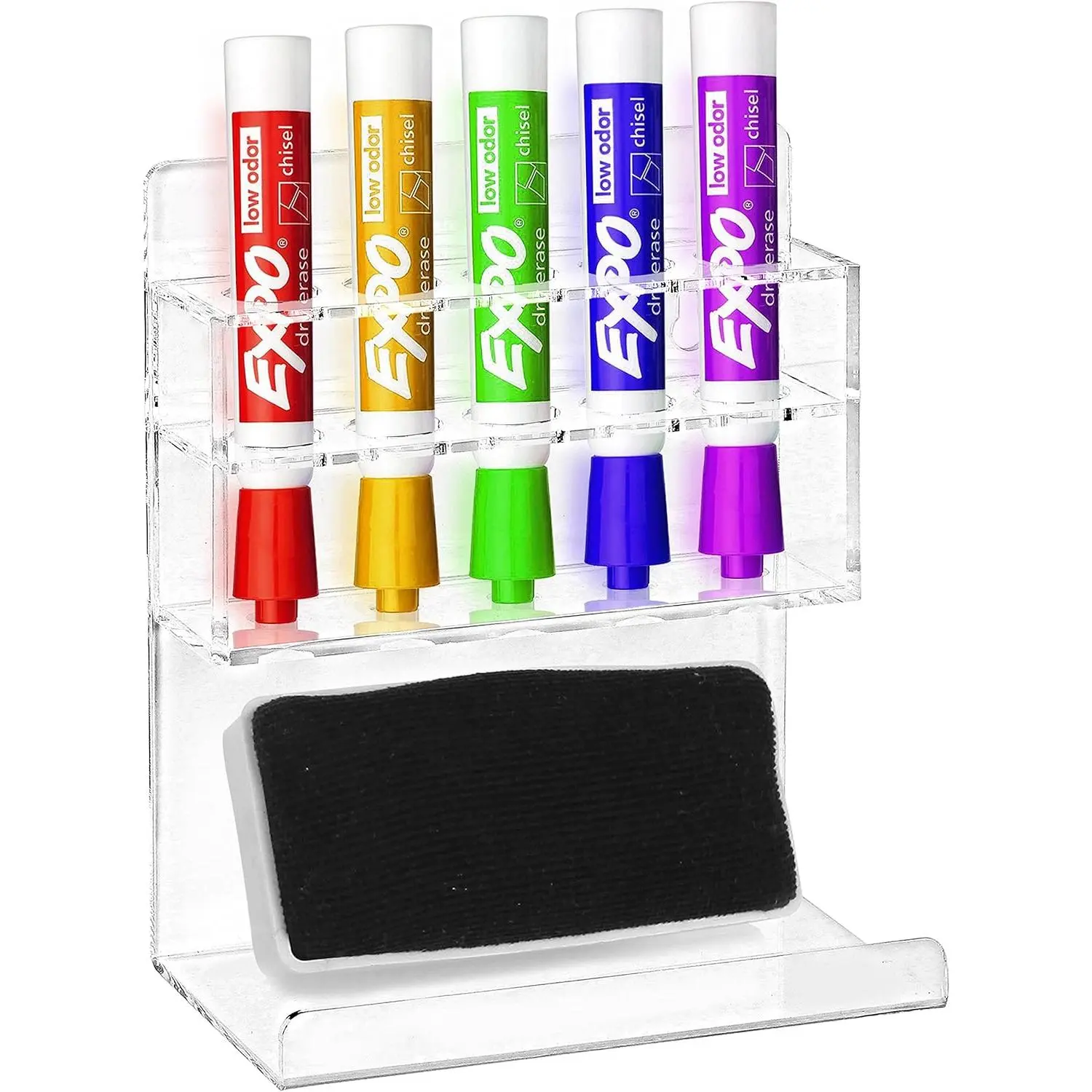 Wall Mounted Clear  Dry Erase Marker Holder Organizer for 5 Markers and Eraser, Hanging Whiteboard Accessories Rack for Office  Dorm Classroom Meeting Room