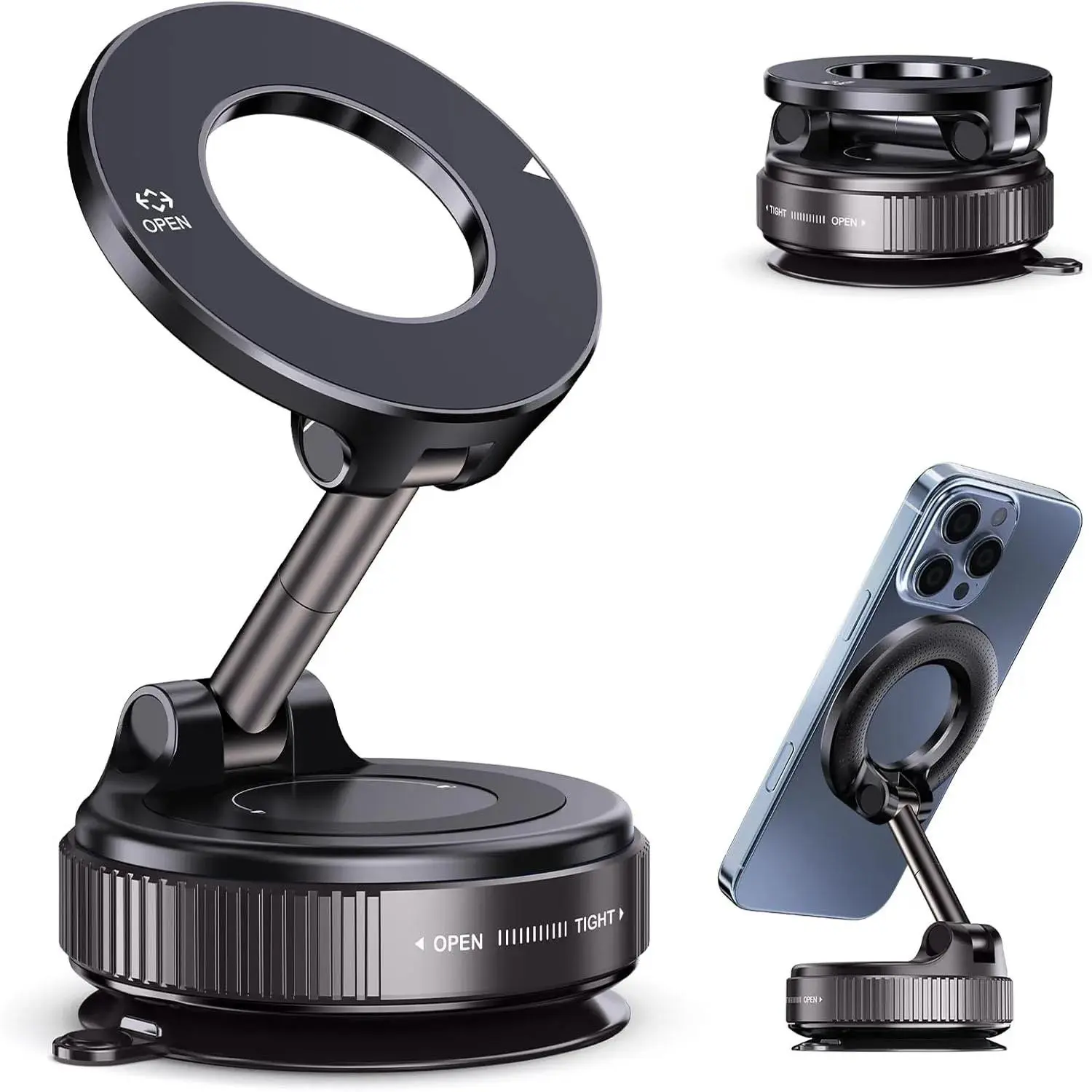 360° Adjustable Rotating Folding Magnetic Phone Holder Vacuum Suction Mag Stand for Car Navigation Gym Kitchen - Universal GPS Streaming Bracket