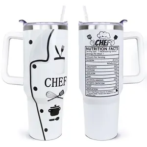 Chef Gifts for Men Women, Father's Day Gift Ideas, 40 oz Chef Tumbler with Handle and Straw - Reusable Stainless Steel Coffee Mug with Leak Proof, Baking Gifts for Women