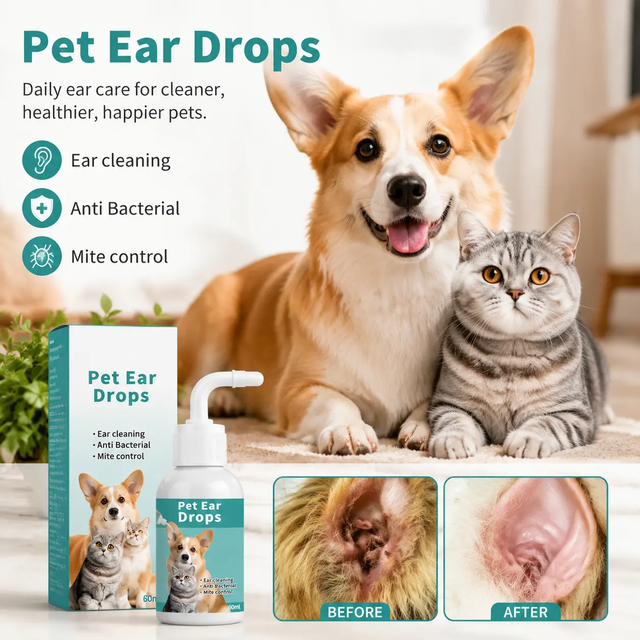 Mild Pet Ear Cleaning Solution | Cleaner Suitable for Dogs and Cats
